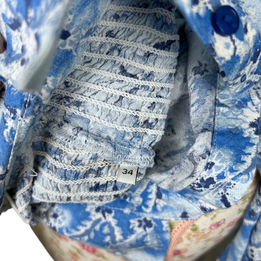 Berenice Paris Carlie Blue Floral Top Long Sleeve Ruffle Blouse size FR 34 US XS - Picture 7 of 11